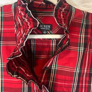J. Crew Red and Black Plaid Ruffle Blouse for Holidays/Parties